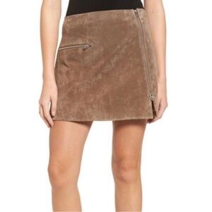 Blank NYC Genuine Leather Suede Asymmetric Zipper Tan Mini Skirt Size 30 NWT